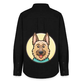 Berger Picard Chien Race Dessin animé Kawaii Clipart Animal de compagnie - Chemise Oxford Femme - noir - Dos - AI Model Female 172 light (172cm)