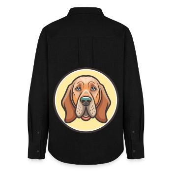 Chien de race Bloodhound Dessin animé Kawaii Clipart Animal - Chemise Oxford Femme - noir - Dos - AI Model Female 172 light (172cm)