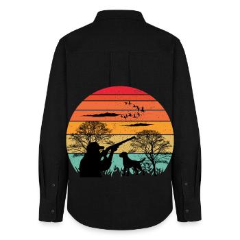 Hunt Ready - Hunting Apparel Retro Design - Frauen Oxford Hemd - Schwarz - Hinten - AI Model Female 172 light (172cm)