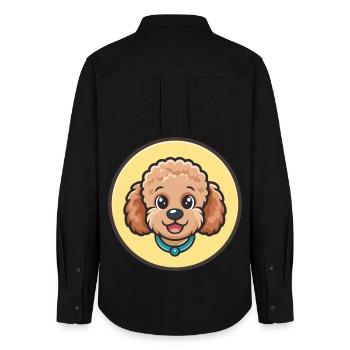 caniche miniature chien race dessin animé Kawaii Clipart - Chemise Oxford Femme - noir - Dos - AI Model Female 172 light (172cm)