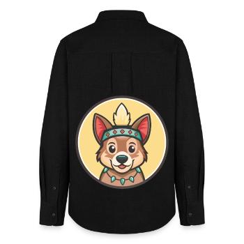 Indien Paria Chien Race Dessin Animé Kawaii Clipart Animal de compagnie - Chemise Oxford Femme - noir - Dos - AI Model Female 172 light (172cm)