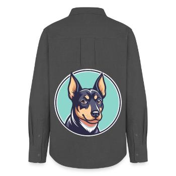Black And Tan Terrier Dog Breed Cartoon Kawaii Pet - Women's Oxford Shirt - anthracite - Back - AI Model Female 172 light (172cm)