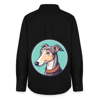 Greyhound Dog Breed Cartoon Kawaii Clipart Animal - Women's Oxford Shirt - black - Back - AI Model Female 172 light (172cm)