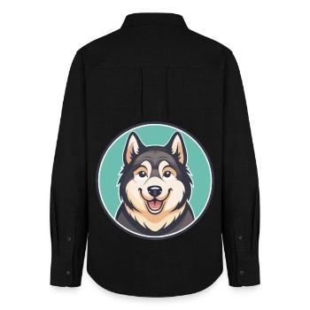Kamchatka Sled Dog Breed Cartoon Kawaii Clipart - Women's Oxford Shirt - black - Back - AI Model Female 172 light (172cm)