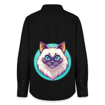 Birman Chat Race Dessin Animé Kawaii Animal Pet - Chemise Oxford Femme - noir - Dos - AI Model Female 172 light (172cm)