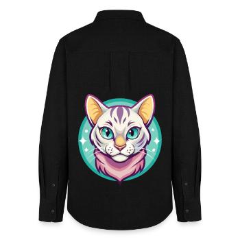 Schnee Bengalen Katze Rasse Karikatur Kawaii Tier Haustier - Frauen Oxford Hemd - Schwarz - Hinten - AI Model Female 172 light (172cm)