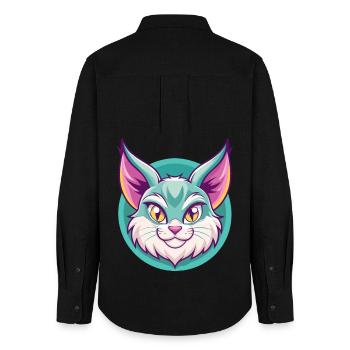Pixie Bob Cat Breed Cartoon Kawaii Animal Pet - Women's Oxford Shirt - black - Back - AI Model Female 172 light (172cm)