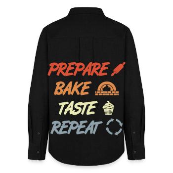 Prepare Bake Taste Repeat - Women's Oxford Shirt - black - Back - AI Model Female 172 light (172cm)