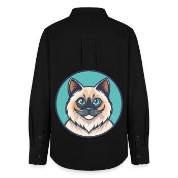 Birman Chat Race Dessin Animé Kawaii Animal Pet - Chemise Oxford Femme - noir - Dos - AI Model Female 172 light (172cm)