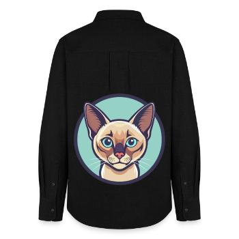 Chat Birman Européen Race Dessin Animé Kawaii Animal - Chemise Oxford Femme - noir - Dos - AI Model Female 172 light (172cm)
