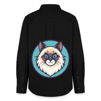 Ragdoll Katze Rasse Cartoon Kawaii Tier Haustier - Frauen Oxford Hemd - Schwarz - Hinten - AI Model Female 172 light (172cm)