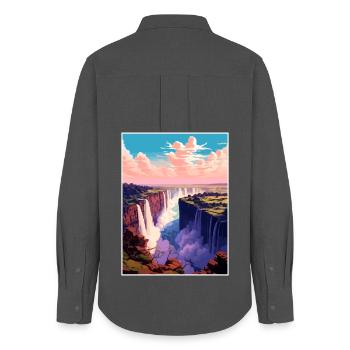 Tanzania Travel Poster Souvenir Postcard Painting - Women's Oxford Shirt - anthracite - Back - AI Model Female 172 light (172cm)