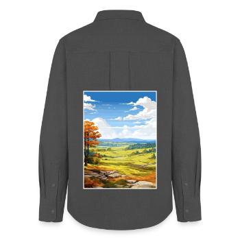 Affiche de voyage Clwydian Range et Dee Valley Aonb - Chemise Oxford Femme - charbon - Dos - AI Model Female 172 light (172cm)