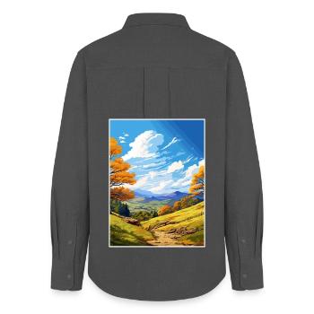 Affiche de voyage Clwydian Range et Dee Valley Aonb - Chemise Oxford Femme - charbon - Dos - AI Model Female 172 light (172cm)