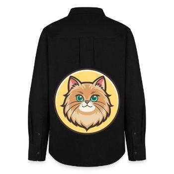 British Longhair Cat Breed Cartoon Kawaii Animal - Women's Oxford Shirt - black - Back - AI Model Female 172 light (172cm)
