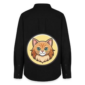Gingembre Chat À Poil Long Race Dessin Animé Kawaii Animal - Chemise Oxford Femme - noir - Dos - AI Model Female 172 light (172cm)