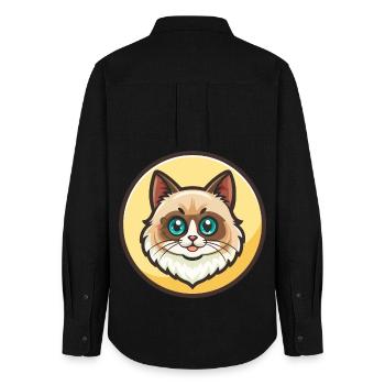 Ragdoll Katze Rasse Cartoon Kawaii Tier Haustier - Frauen Oxford Hemd - Schwarz - Hinten - AI Model Female 172 light (172cm)
