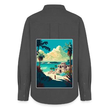 Tulum Reise Poster Souvenir WPA Postkarte Malerei - Frauen Oxford Hemd - Anthrazit - Hinten - AI Model Female 172 light (172cm)