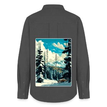 Breckenridge Ski Voyage Affiche Peinture Souvenir WPA - Chemise Oxford Femme - charbon - Dos - AI Model Female 172 light (172cm)