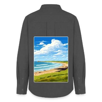 Constantine Bay Cornwall England Reiseposter WPA - Frauen Oxford Hemd - Anthrazit - Hinten - AI Model Female 172 light (172cm)