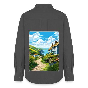 Cadgwith Cornwall England Reiseposter Souvenir - Frauen Oxford Hemd - Anthrazit - Hinten - AI Model Female 172 light (172cm)