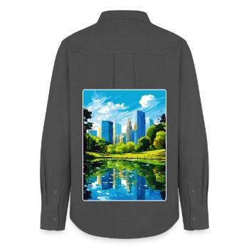 New York State Reiseplakat Souvenir Malerei WPA - Frauen Oxford Hemd - Anthrazit - Hinten - AI Model Female 172 light (172cm)