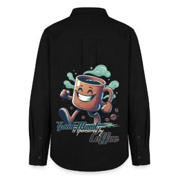 Good mood coffee mug gift - Women's Oxford Shirt - black - Back - AI Model Female 172 light (172cm)