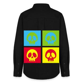 Pop-Art-Manga-Totenkopf - Frauen Oxford Hemd - Schwarz - Hinten - AI Model Female 172 light (172cm)