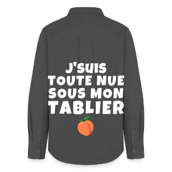 tablier de cuisine, humour, tablier, rigolo - Chemise Oxford Femme - charbon - Dos - AI Model Female 172 light (172cm)