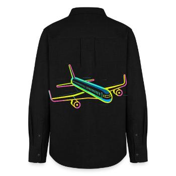 Retro Airplane Graphic - Women's Oxford Shirt - black - Back - AI Model Female 172 light (172cm)