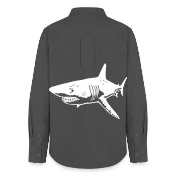 The predatory white shark - Women's Oxford Shirt - anthracite - Back - AI Model Female 172 light (172cm)