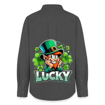 St. Patrick’s Day Leprechaun Kobold Glücklich - Frauen Oxford Hemd - Anthrazit - Hinten - AI Model Female 172 light (172cm)
