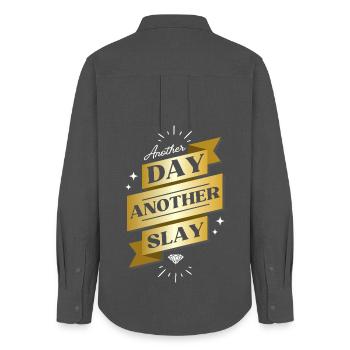 Another Day Another Slay – Glam Statement - Women's Oxford Shirt - anthracite - Back - AI Model Female 172 light (172cm)