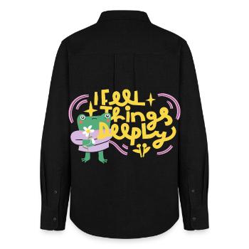 I Feel Things Deeply – Emotionaler Frosch - Frauen Oxford Hemd - Schwarz - Hinten - AI Model Female 172 light (172cm)