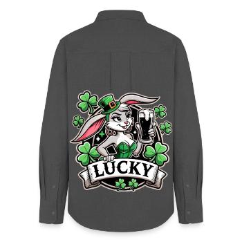 St. Patrick's Day Bunny Bunny Bunny Happy - Women's Oxford Shirt - anthracite - Back - AI Model Female 172 light (172cm)