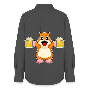 Bière de hamster - Chemise Oxford Femme - charbon - Dos - AI Model Female 172 light (172cm)