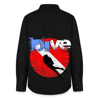 American Diver Down Flag - Women's Oxford Shirt - black - Back - AI Model Female 172 light (172cm)