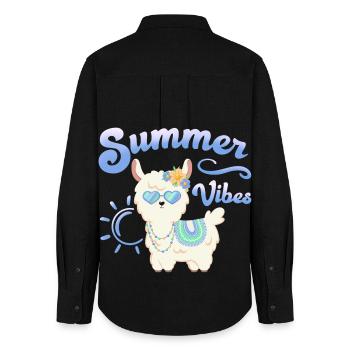 Llama Summer Alpaca - Summer vibes - Summer Mood - Women's Oxford Shirt - black - Back - AI Model Female 172 light (172cm)
