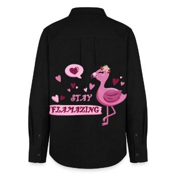 Flamant rose mignon avec dicton - Stay flamazing - Chemise Oxford Femme - noir - Dos - AI Model Female 172 light (172cm)