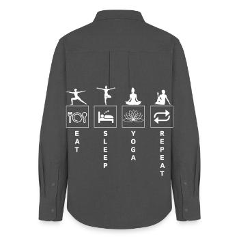 Funny Yoga Quote Eat Sleep Repeat - Women's Oxford Shirt - anthracite - Back - AI Model Female 172 light (172cm)
