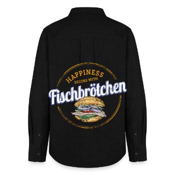Fischbrötchen mit Matjes oder Bismarckhering - Frauen Oxford Hemd - Schwarz - Hinten - AI Model Female 172 light (172cm)