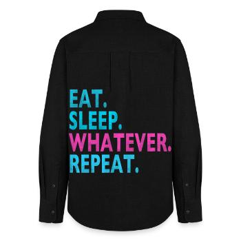 EAT SLEEP WHATEVER REPEAT / Humor / Dumme Sprüche - Frauen Oxford Hemd - Schwarz - Hinten - AI Model Female 172 light (172cm)