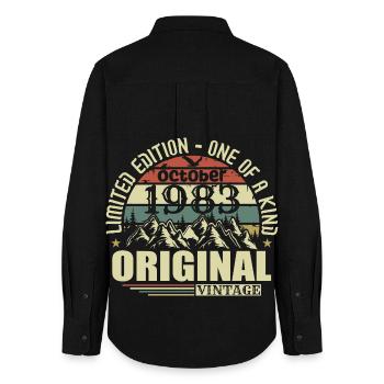 october 1983 - 42nd birthday gift october - Women's Oxford Shirt - black - Back - AI Model Female 172 light (172cm)