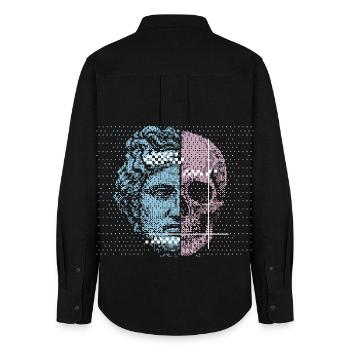 Conception artistique de crâne de visage antique numériquement divisé - Chemise Oxford Femme - noir - Dos - AI Model Female 172 light (172cm)