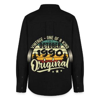 Cadeau Anniversaire Octobre 1990 - Chemise Oxford Femme - noir - Dos - AI Model Female 172 light (172cm)