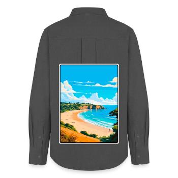 Poster de voyage vintage Jersey de St Brelade Cityscape - Chemise Oxford Femme - charbon - Dos - AI Model Female 172 light (172cm)