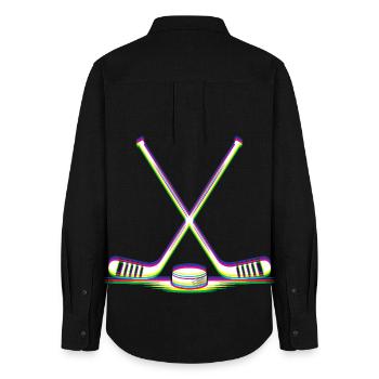 EDM Techno Hockey Sticks Rave Hockey - Women's Oxford Shirt - black - Back - AI Model Female 172 light (172cm)