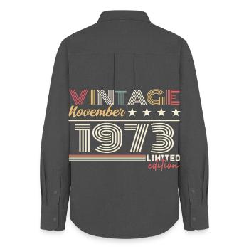November 1973 - Women's Oxford Shirt - anthracite - Back - AI Model Female 172 light (172cm)