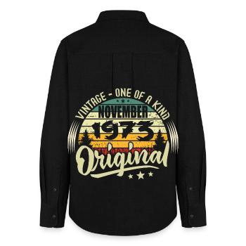 Vintage November 1973 Original November 1973 - Women's Oxford Shirt - black - Back - AI Model Female 172 light (172cm)