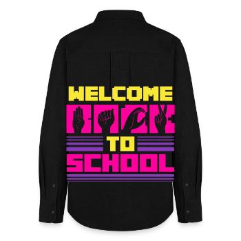 ASL Dolmetscher Gebärdensprache Welcome To School - Frauen Oxford Hemd - Schwarz - Hinten - AI Model Female 172 light (172cm)